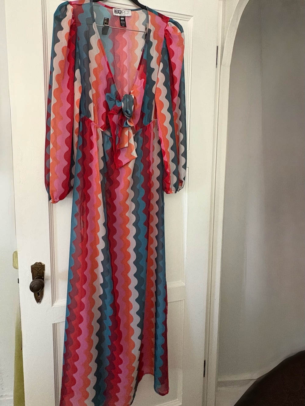 Beach Riot Multicolor Wave-Print Maxi Dress in Pink, Red, Blue